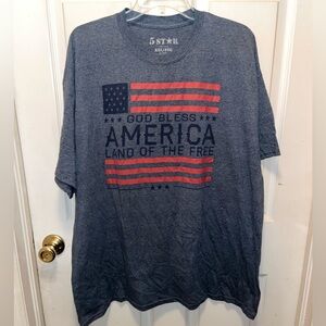 5 STAR Men’s Short Sleeve God Bless America Land of the Free T-shirt . Sz XXL.